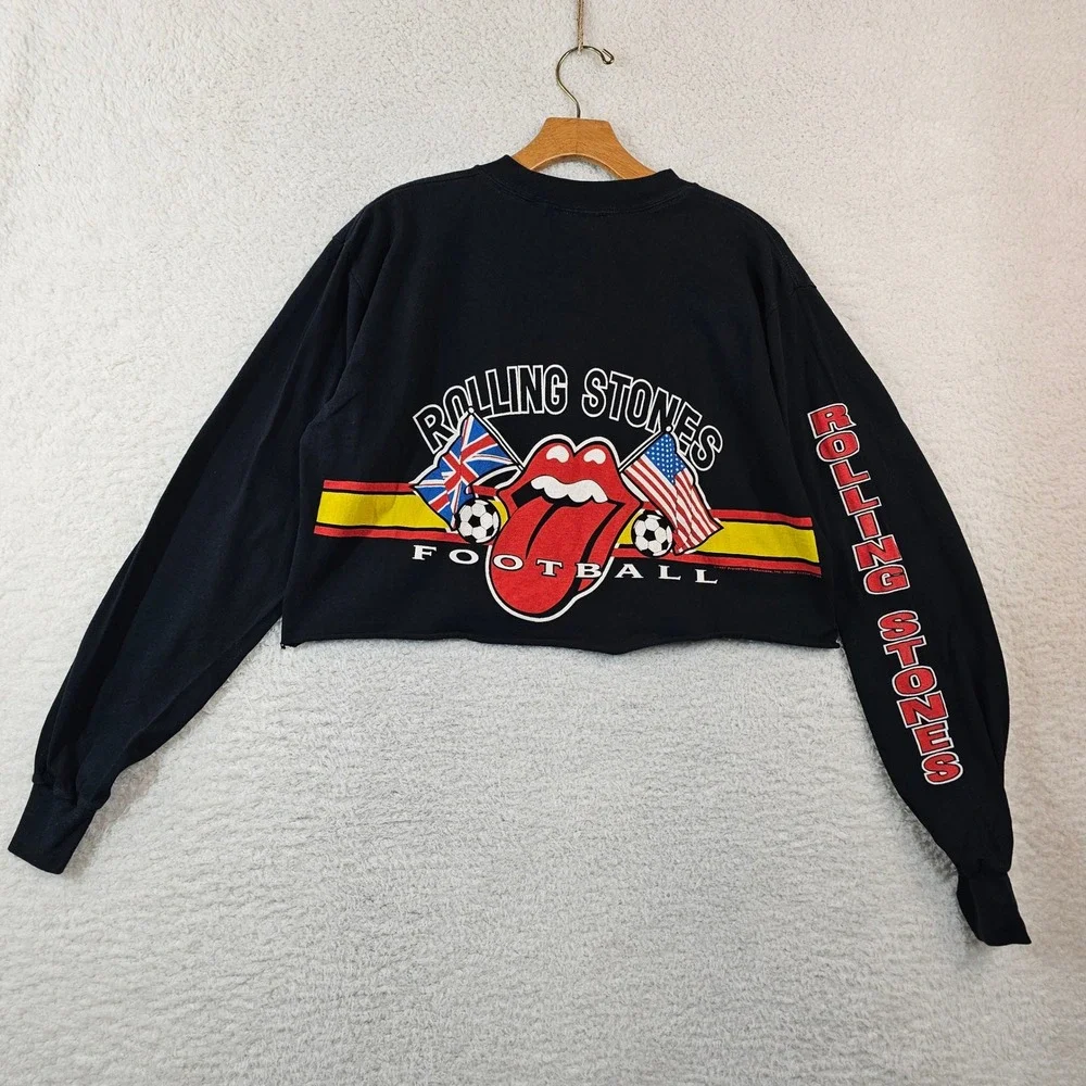 Vintage 1997 Rolling Stones Football Cropped‎ Long Sleeve Shirt Black Large 90s